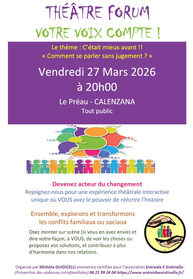 2026-03-27 Théâtre Forum dans la salle du Préau de Calenzana - Conflits intergénération - C'était mieux avant